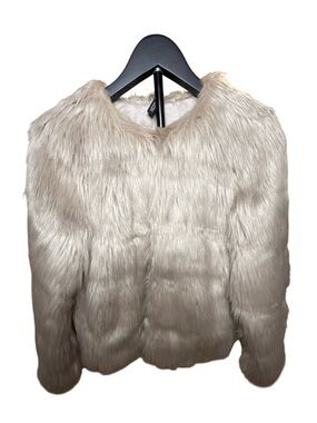 H&M Faux Fur Cropped Jacket in Light Beige